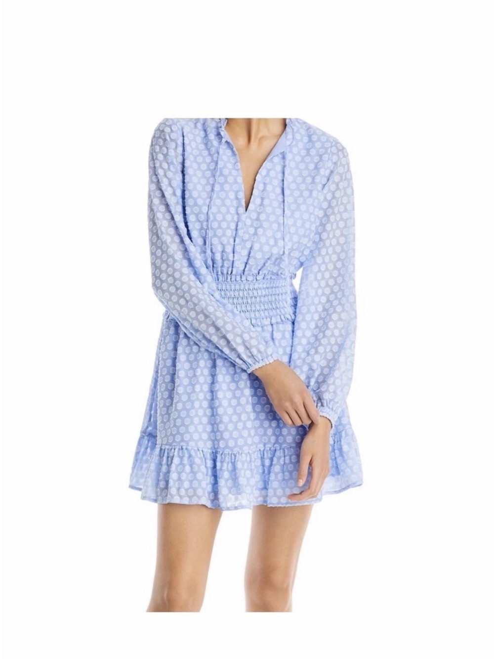 Aqua periwinkle Blue mini dress with Swiss polka dots large purple chiffon
